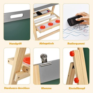 Costway Παιδικό Καβαλέτο 3 σε 1 με Πίνακα, Λευκό Πίνακα και Ρολό Χα...