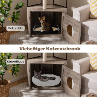 Costway Γραφείο Γατού με Ενσωματωμένο Ντουλάπι & Τρύπα & Ματάκια Κα...