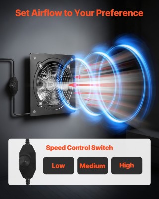VEVOR 20.3 cm Ανεμιστήρας Εξαγωγής Υψηλής Ταχύτητας, 576 CFM, Ρυθμι...