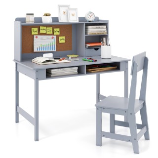 Costway Παιδικό Γραφείο με Καρέκλα Ξύλινο, Μαθητικό Γραφείο με Πίνα...