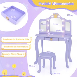Costway Παιδικό Καλλυντικό Τραπέζι με Φωτισμό και Τριπλό Αναδιπλούμ...
