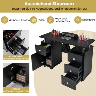 Costway Μαύρο Τραπέζι Μανικιούρ με Ηλεκτρική Απορρόφηση Σκόνης & Στ...