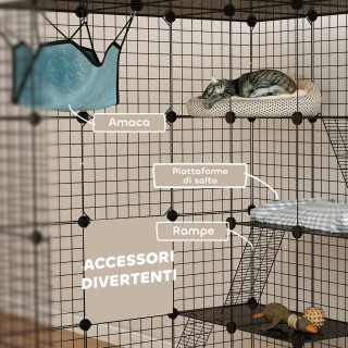 PawHut  Κλουβί για Γάτες Μεταβλητό με 4 Επίπεδα με Πλατφόρμες, Ράμπ...