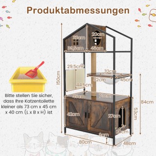 Costway Πολυλειτουργικό Καταφύγιο Γάτας με Κρυφή Τουαλέτα, 80 x 48 ...