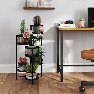 Costway  Πτυσσόμενη Βάση Λουλουδιών με 3 Γλάστρες και 3 Σχάρες  Μαύ...