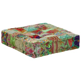 vidaXL Βαμβακερό Πουφ Patchwork Πράσινο 50x50x12 cm 246576