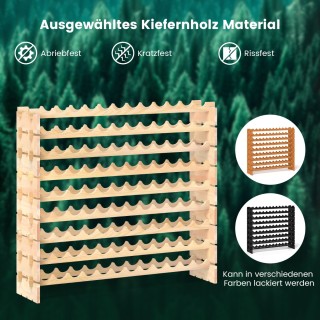 Costway Ορθογώνιο Ξύλινο Ράφι Κρασιού από Φυσικό Πεύκο για 108 Φιάλ...