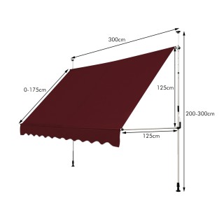 Costway  Αυτοστηριζόμενο Τέντα Μπαλκόνι 300 cm, Ρυθμιζόμενη σε Ύψος...