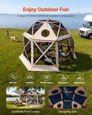 VEVOR Πτυσσόμενο Στρογγυλό  Gazebo 3.6x3.6m για 8-10 Άτομα σε Μπεζ ...