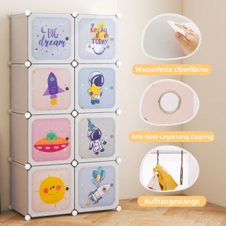 Costway  Πολυμορφική Λευκή Παιδική Ντουλάπα με 8 Κύβους & 2 Κρεμάστ...