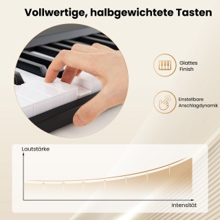 Costway Πτυσσόμενο Πιάνο 88 Πλήκτρων με Split-Λειτουργία και 3 Εκπα...