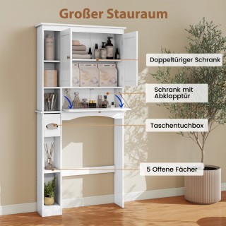 Costway Λευκό Ξύλινο Ντουλάπι Μπάνιου με 3 Πόρτες και Ρυθμιζόμενα Ρ...