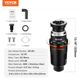 VEVOR  Απορριμματοφάγος 1/2 HP 3820 RPM EZ Connect  GDLJCLQ12HPZ5NZ...