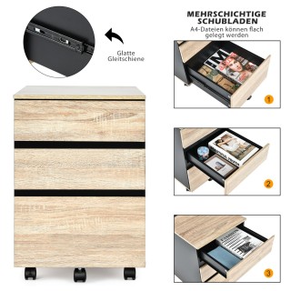 Costway  Κινητό ντουλάπι γραφείου με 3 συρτάρια και ρόδες, φυσικό, ...