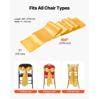 VEVOR Χρυσές Σατέν Κορδέλες Καρέκλας 275x17cm - Σετ 100 Τεμαχίων YT... VEVOR Χρυσές Σατέν Κορδέλες Καρέκλας 275x17cm - Σετ 100 Τεμαχίων YT...