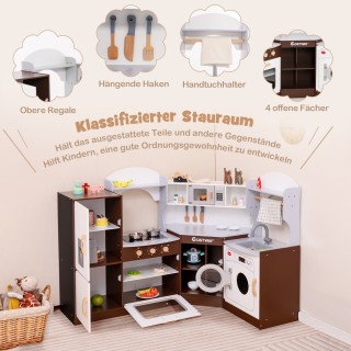 Costway  Ξύλινη παιδική γωνιακή κουζίνα με ήχο, φωτισμό, παγωτομηχα...