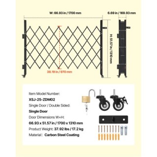 VEVOR Πτυσσόμενη Κλειδωτή Πόρτα Ασφαλείας 66.93 x 51.57 in GZDZDAQM...