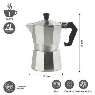 Galileo Παραδοσιακή Καφετιέρα 1 Φλυτζανιού από Κράμα Αλουμινίου Mor...