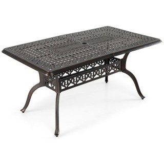 Costway Τραπέζι κήπου από χυτό αλουμίνιο με οπή για ομπρέλα, 150 x ...