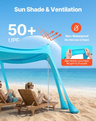 VEVOR Παραλία Τέντα Ηλίου, UPF50+ Προστασία, 2μ Ύψος, 3x3μ, Εύκολη ...