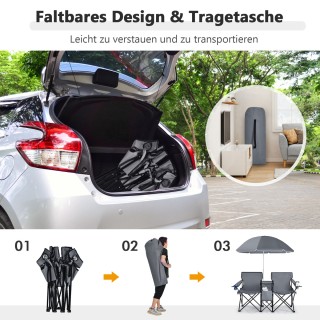 Costway Φορητή και Πτυσσόμενη Καρέκλα Ζευγαριού με Αποσπώμενη Ομπρ... Costway Φορητή και Πτυσσόμενη Καρέκλα Ζευγαριού με Αποσπώμενη Ομπρ...