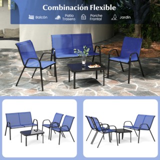 Costway Σετ Μεταλλικών Εξωτερικών Επίπλων 4-τεμαχίων με Πλαίσιο και...