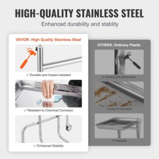 VEVOR Ανοξείδωτο Εργαστηριακό Καρότσι με Δίσκο & 2 Αθόρυβους Τροχού...