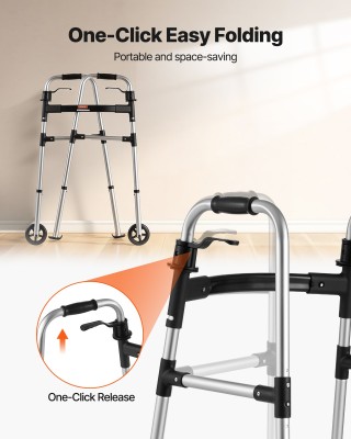 VEVOR Πτυσσόμενος Περιπατητήρας  με Ρυθμιζόμενο Ύψος & Τροχούς για ...