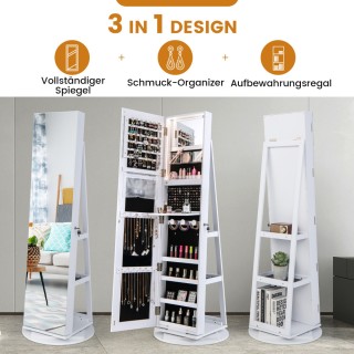 Costway Περιστρεφόμενη Ντουλάπα Κοσμημάτων με Τρίχρωμο LED Φωτισμό ...