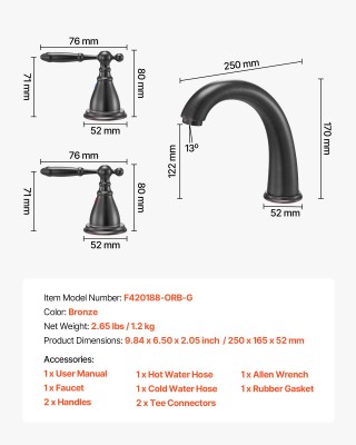 VEVOR Ρωμαϊκή Βρύση Μπάνιου με Διπλές Λαβές σε Μπρονζέ Χρώμα BDFDPK... VEVOR Ρωμαϊκή Βρύση Μπάνιου με Διπλές Λαβές σε Μπρονζέ Χρώμα BDFDPK...
