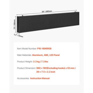 VEVOR Προγραμματιζόμενη LED Πινακίδα P10 Πολύχρωμη YPGDGGP40X8YXTP4...