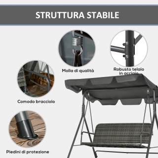 Outsunny  Κούνια Κήπου 3 Θέσεων με Ρυθμιζόμενη Οροφή από Ρατάν PE, ...