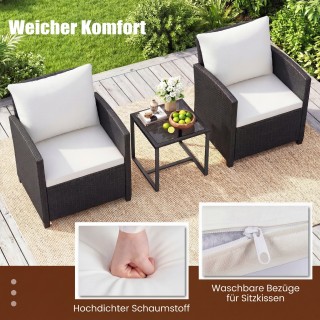 Costway Σετ κήπου από ρατάν με 2 καρέκλες, μαξιλάρια και γυάλινο τρ...