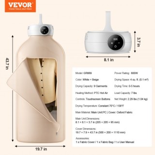Φορητό Στεγνωτήριο Ρούχων VEVOR 600W με Οθόνη LED & Χρονοδιακόπτη ... Φορητό Στεγνωτήριο Ρούχων VEVOR 600W με Οθόνη LED & Χρονοδιακόπτη ...