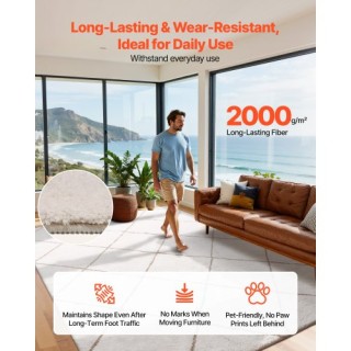 VEVOR Πολυτελές Χαλί 2.44 x 3.05m με Μακριά Πλέξη και Αντιολισθητικ...