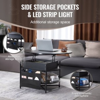 Στρογγυλό Τραπέζι Καφέ VEVOR 35.3 με Ανασηκούμενη Επιφάνεια - Μαύρο...