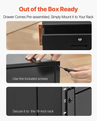 VEVOR Συρτάρι Ρακ 4U για Ράφια 19 ιντσών, Μέγ. Φορτίο 22.68 κιλά, Κ...