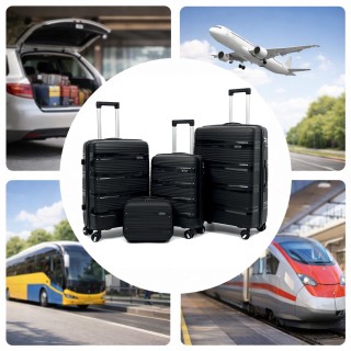PROVITERA Σετ 4 Σκληρές Βαλίτσες και Νεσεσέρ Ταξιδιού Μαύρο με Τηλε...