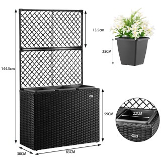 BAKAJI  Μαύρη Ζαρντινιέρα με Πλέγμα από Πολυρατάν 3 Δοχεία για Φυτά...