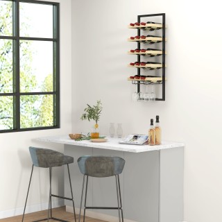 HOMCOM Επιτοίχια θήκη για μπουκάλια από ξύλο και ατσάλι για 15 μπο... HOMCOM Επιτοίχια θήκη για μπουκάλια από ξύλο και ατσάλι για 15 μπο...