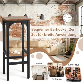 Costway  Σετ 2 Σκαμπό Μπαρ με Υποπόδιο έως 150 κιλά Ρουστίκ Καφέ 30...