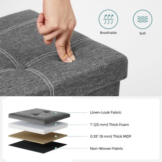 SONGMICS Πολυλειτουργικό Αποθηκευτικό Πουφ 110x38x38 εκ, Ανοιχτό Γκ...