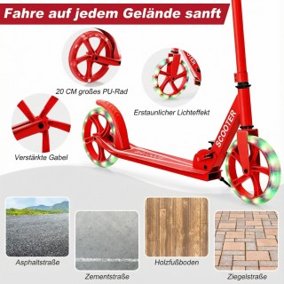 Costway Αναδιπλούμενο πατίνι με 2 τροχούς LED, ρυθμιζόμενο ύψος, έω...