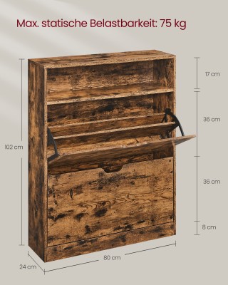 Ντουλάπι Παπουτσιών με 2 Πόρτες, 3 Ράφια, Ρουστίκ Καφέ 24 x 80 x 10... Ντουλάπι Παπουτσιών με 2 Πόρτες, 3 Ράφια, Ρουστίκ Καφέ 24 x 80 x 10...