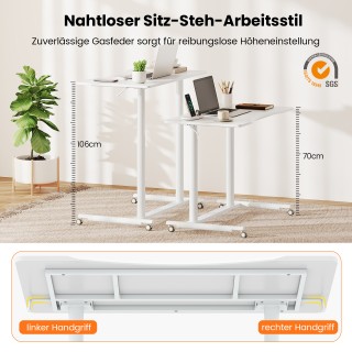 Costway  Λευκός C-σχήματος Γραφείο με Ρόδες, Ρυθμιζόμενο 70-106 cm,...