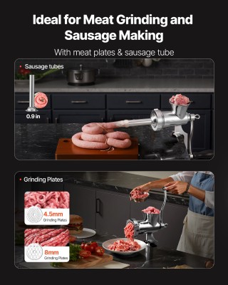 VEVOR Χειροκίνητος Μύλος Κρέατος από Ανοξείδωτο Ατσάλι 304 με Σφιγκ...