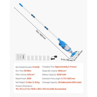 VEVOR Επαναφορτιζόμενη Σκούπα Πισίνας 26 GPM με Επέκταση Πόλου LDSC... VEVOR Επαναφορτιζόμενη Σκούπα Πισίνας 26 GPM με Επέκταση Πόλου LDSC...