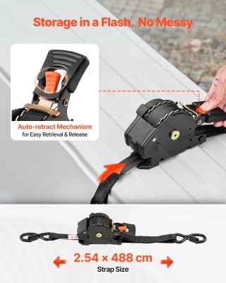 VEVOR Ιμάντες Κατάσχεσης με Επανασυρόμενο Καρούλι, 25.4 mm x 4.9 m,...