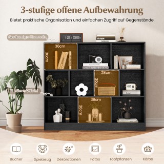 Costway Μαύρη Βιβλιοθήκη 3 Επιπέδων με 10 Θέσεις 120 x 24 x 104 εκ....