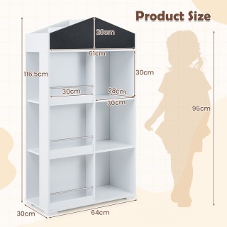 Costway Παιδική βιβλιοθήκη Montessori σε σχήμα σπιτιού με μαυροπίνα...